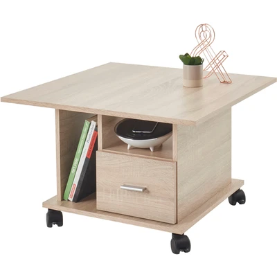 Abbildung von ACTIVO 1 Couchtisch auf Rollen in Eiche Sonoma Optik Mobiler Sofatisch mit Schublade 70 x 45 cm (B/H/T)