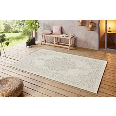 Abbildung von NORTHRUGS in und Outdoor Teppich 120x170cm Wetterfest Orientalisch Vintage Design mit Medallion Läufer Terrassenteppich Balkonteppich Küchenläufer Badteppich Wohnzimmerteppich Wasserfest Beige