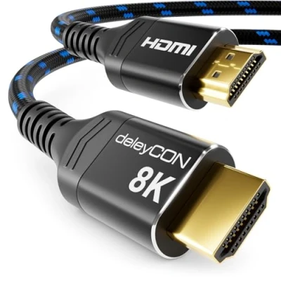 Abbildung von deleyCON 2m 8K HDMI 2.1 Kabel (48G, ULTRA Highspeed) 8K@60Hz 4K@120Hz 2K@144Hz/165Hz EARC HDCP 2.3/2.2 Kompatibel mit DTS:X Dynamisches HDR Dolby Atmos TV PS5 Xbox Soundbar Monitor Schwarz Blau
