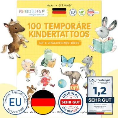Abbildung von Papierdrachen 100 besonders hautfreundliche Kindertattoos Tattoos Pferde und Lesefreunde für Kinder Jungen Mädchen geprüft &amp; made in Germany Set 22