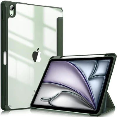 Abbildung von Fintie Hybrid Hülle für iPad Air 11 Zoll (M2) 2024, 5 2022, 4 2020 10.9 mit Stifthalter Stoßfeste Schutzhülle transparenter Hartschale auf der Rückseite, Alpingrün