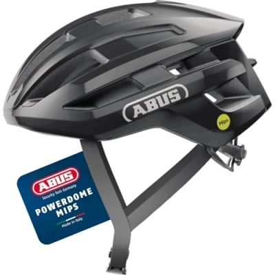 Abbildung von ABUS Rennradhelm PowerDome MIPS leichter Fahrradhelm mit cleverem Belüftungssystem und Aufprallschutz Made in Italy für Damen Herren Schwarz Glänzend, Größe M