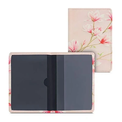 Abbildung von kwmobile Fahrzeugschein Hülle mit Kartenfächern Kunstleder Etui Tasche Zulassungsbescheinigung Magnolien Rosa Weiß Altrosa