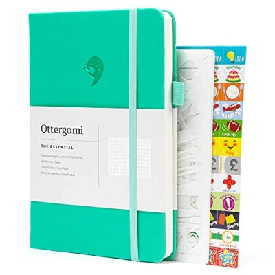 Abbildung von Ottergami Bullet Journal Notizbuch gepunktet Hochwertiges, dickes Papier mit 100 g/m² The Essential A5 dotted Bulletjournal punktiert tollen Schablonen &amp; Sticker