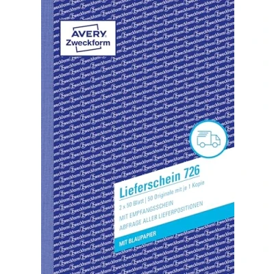 Abbildung von AVERY Zweckform 726 Lieferschein mit Empfangsschein (A5, 2x50 Blatt, 1 Blatt Blaupapier und farbigem Durchschlag, zur Abfrage aller Lieferpositionen) weiß/rosa