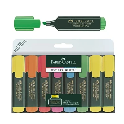 Abbildung von Faber Castell 254863 Textmarker Set TL 48, 8er Etui, Neon Farben, mit langlebiger Keilspitze, Strichbreite 1 5 mm, nachfüllbar