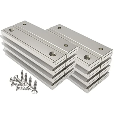 Abbildung von Magnetpro 16 Stück Rechteckmagnete 30 KG Kraft 60 x 13,5 5 mm mit Loch und Stahlkapsel, Haushalt Industrielle Topfmagnet Schrauben