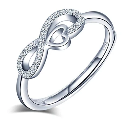 Abbildung von Yumilok Ring für Damen Zirkonia Jubiläum Ehering 925 Sterling Silber Einstellbar Unendlichkeit Herz rhodiniert Hochzeit Band