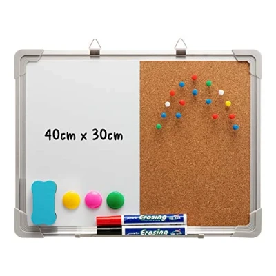 Abbildung von DOEWORKS Kombitafel Kork Pinnwand mit Aluminiumrahmen Magnetisches Whiteboard Kombinations Korkwand 30 * 40cm
