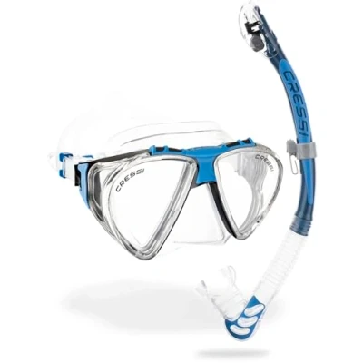 Abbildung von Cressi Unisex Adult Combo Clear/Blue Penta &amp; Snorkel Alpha Maske zum Tauchen und Schnorcheln, Transparent/Blau, Einheitsgröße