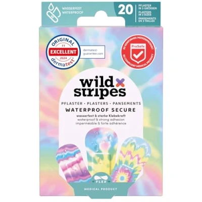 Abbildung von Wild Stripes Pflaster Wasserfest Set I Fingerpflaster Waterproof Rainbow Wundpflaster Duschpflaster Extra Stark Hypoallergen 20 Stück