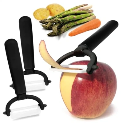 Abbildung von com four® 3x Sparschäler mit Keramikklinge für Obst und Gemüse besonders scharfer Universalschäler rostfreier Peeler Schäler Pendelklinge aus Keramik (3 Stück schwarz)