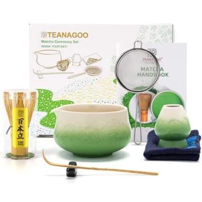 Abbildung von TEANAGOO 7 Stück Matcha Set,Matcha Besen,Grüner Set, Schale mit Ausgießer, Tee Set für die Zubereitung von Milchkaffee,Matcha Schneebesen und Schüssel löffel &amp; Sieb