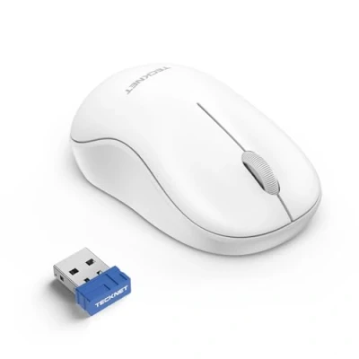 Abbildung von TECKNET Silent Kabellose Maus, 3200 DPI Wireless Optische Mouse, Für Links und Rechtshänder, 2,4 Ghz mit USB Nanoempfänger, 18 Monate Batterielaufzeit, Kompatibel PC, Mac, Laptop Weiß