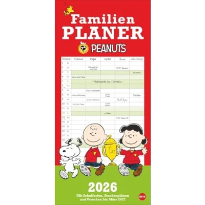 Abbildung von Peanuts Familienplaner 2026: Kalender für Familien mit 5 Spalten. Humorvoll illustrierter Wandkalender Snoopy, Charlie Brown und Co. (Peanuts Heye)