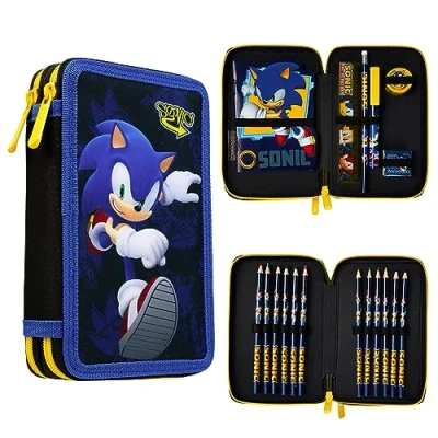 Abbildung von Sonic 2 Federmäppchen Jungen Mäppchen inkl. Schreibutensilien für Grundschule Federmappe mit Fächern