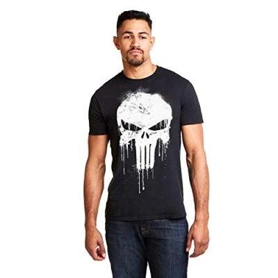 Abbildung von Marvel Herren Avengers Punisher Skull T Shirt, Schwarz (Black Blk), XXL
