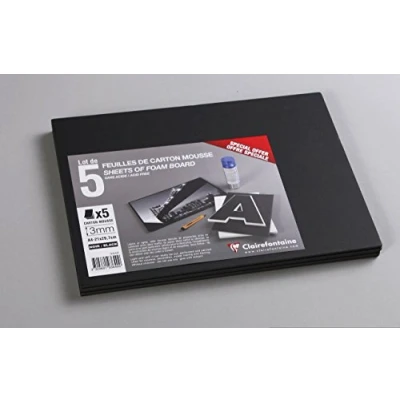 Abbildung von Clairefontaine 193649C Packung (mit 5 Schaumkartons, DIN A4 21 x 29,7 cm, 3 mm, säurefrei, leicht und fest, geeignet für Dekorationsarbeiten, zur Bilderrahmung, zum Modellieren) 5er Pack schwarz