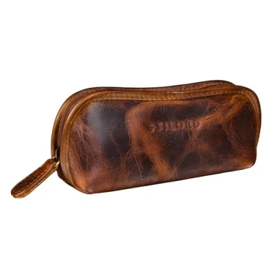 Abbildung von STILORD &#039;Glasgow&#039; Brillenetui Leder für Lesebrille Sonnenbrille Tagesbrille Brillentasche Etui mit Reißverschluss Hülle Schutz Brille Echtes Vintage