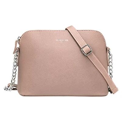 Abbildung von David Jones Damen Kleine Umhängetasche Frau Handtasche PU Leder Tasche Kette Schultertasche Crossbody Bag Abendtasche Zip Reißverschluss Party Handy City Clutch Mode Elegant Rosa