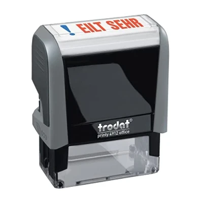 Abbildung von Trodat Office Printy 4912 selbstfärbender Textstempel, Text EILT SEHR, Abdruckfarbe blau rot, 47 x 18 mm