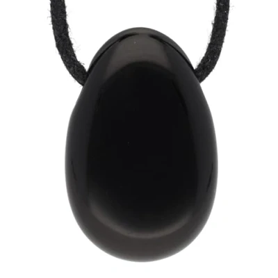 Abbildung von Lebensquelle Plus Schwarzer Obsidian Tropfenanhänger Gebohrter Trommelstein Anhänger mit Baumwollband Hochwertiger Edelsteinanhänger