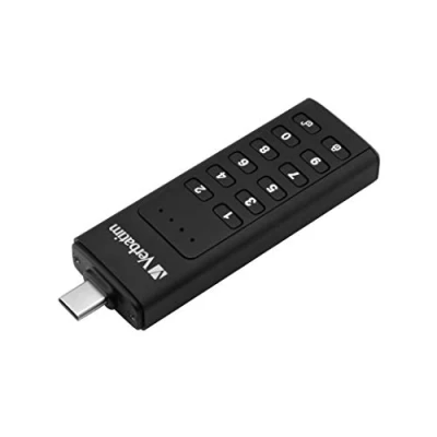 Abbildung von Verbatim Keypad Secure USB Stick, Type C, 128GB, Speicherstick mit Passcodeschutz &amp; Verschlüsselung, inkl. C Verlängerungskabel, Typ für Laptop Notebook Co, schwarz