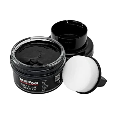 Abbildung von Tarrago Self Shine Cream Kit 50 ml Nourishing of Natural Waxes For Shining Leather Smooth or Synthetic Shoes With Sponge Applicator (Schwarz 18)