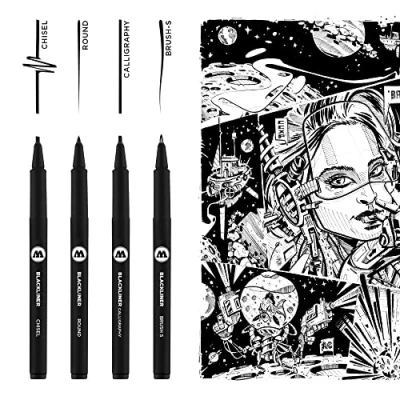 Abbildung von Molotow Blackliner Set 3 (4 Spezial Spitzen, Liner mit permanenter, dokumentenechter Tinte) 4 Stück schwarz