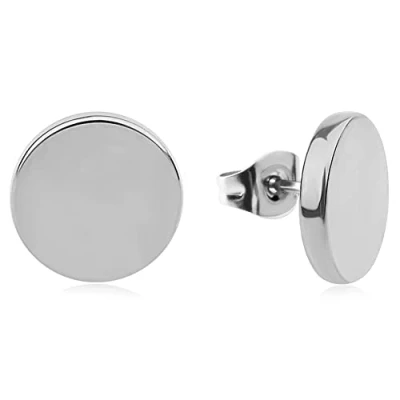 Abbildung von Ohrringe Silber rund für Damen Wasserfest I Silberne Knopf Ohrstecker mit Platte Minimalistische Edelstahl Kreis Stecker