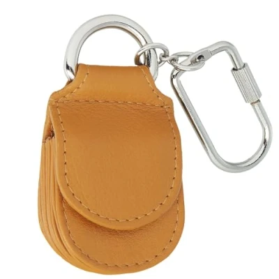 Abbildung von MANAGE Schlüsselanhänger Leder Gelb für Münzen Schlüssel Schlüsselring Karabiner Keychain Autoschlüsselanhänger klein Echtleder Damen Herren mini kleingeldbörse (Gelb)