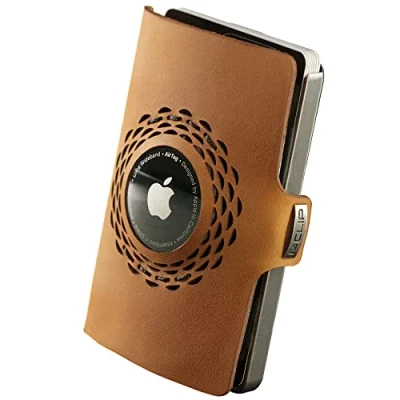 Abbildung von I CLIP Original für Apple AirTag mit Geldklammer Portemonnaie Slim Wallet Geldbörse kompatibel Herren Silber Beige