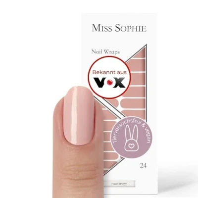 Abbildung von Original Miss Sophie Nagelfolien Hazel Brown I 24 ultra dünne Nagellack Streifen einfarbig in Braun Für Finger &amp; Fußnägel Hält auf Natur sowie lackierten, Acryl , Gel Shellac Nägeln