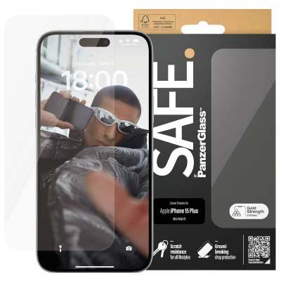 Abbildung von Apple iPhone 15 Plus Panzerglas PanzerGlass SAFE Ultra Wide Fit Screenprotector Displayschutz für das