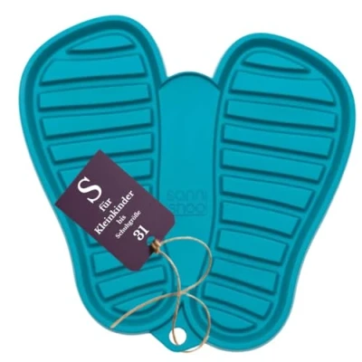 Abbildung von Sanni Shoo Schuhabtropfschale klein (S) für Kleinkinder bis Schuhgrösse 31. Waschmaschinen waschbare und Bunte Schuh Abtropfmatte nasse Kinderschuhe, türkis
