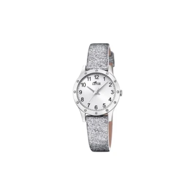 Abbildung von Lotus Kinder Armbanduhr Leder Silber Swarovski 25mm