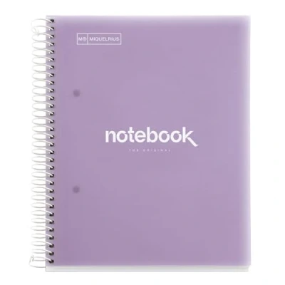 Abbildung von Miquelrius Notizbuch A5 Notebook Emotions, 120 Blatt 90 g/m², Raster 5 x mm, Farbige Streifen, Mikroperforierte Spirale, Polypropyleneinband, Lavendel