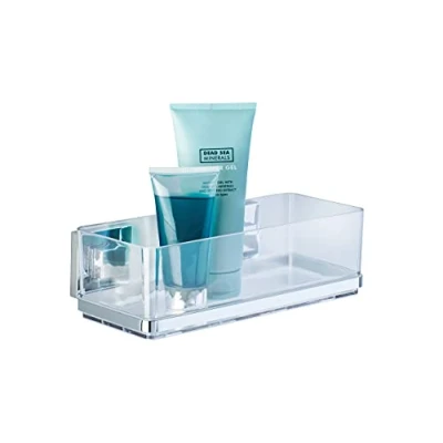 Abbildung von WENKO Vacuum Loc Badezimmer Wandregal Quadro UNO, Mit herausnehmbarer Schale, Befestigen ohne Bohren, Rostfreier Edelstahl/Kunststoff, 25,5 x 8,5 14 cm