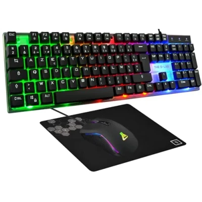 Abbildung von THE G LAB Combo Yttrium Gaming Pack Azerty RGB, Tastatur mit 105 Tasten und 19 Anti Ghosting Maus 2400 DPI Mauspad PC PS4 PS5 Neu
