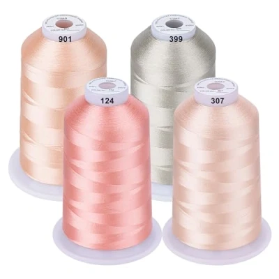 Abbildung von Simthread Maschinenstickgarn 5000M Spulen Set Polyester Stickgarn für Brother, Babylock, Janome, Kenmore, Singer, W6 N Stickereimaschine (4 Hautfarben)