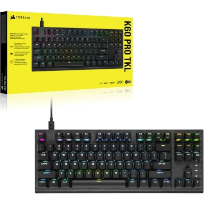 Abbildung von Corsair K60 PRO TKL RGB Tenkeyless Optisch Mechanische Kabelgebundene Gaming Tastatur OPX Linear Schalter Polycarbonat Tastenkappen iCUE Kompatibel QWERTZ DE PC, Mac, Xbox Schwarz