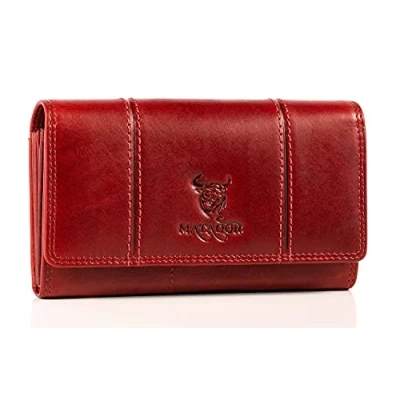 Abbildung von MATADOR BRÜGGE Leder Geldbörse Damen Rot Groß mit edler Geschenk Box Luxus RFID Gross, Rote Viele Fächer Edles Portemonnaie Brieftasche