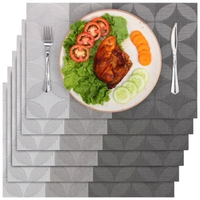 Abbildung von Belle Vous 6 Pack of Grey Star Design Placemats PVC Non Slip, Tear Resistant &amp; Washable Place Mats Easy to Clean, Heat Waterproof Table for Kitchen, Dining and Restaurant