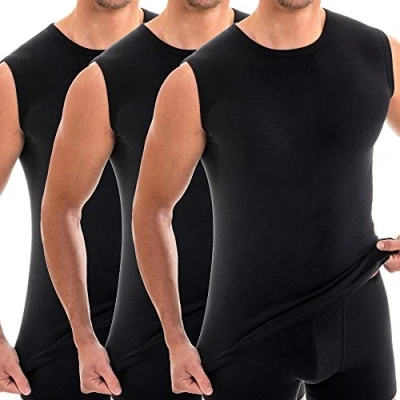 Abbildung von HERMKO 3040 3er Pack Herren Tank Top Unterhemd mit Rundhals Ausschnitt aus 100% Bio Baumwolle, Größe:D 8 = EU XXL, Farbe:schwarz