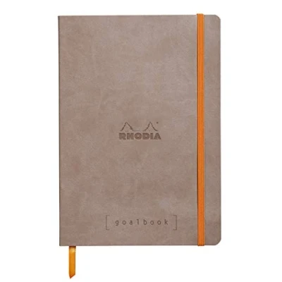 Abbildung von Rhodia 117744C Notizheft Goalbook (DIN A5, 14,8 x 21 cm, Dot, praktisch und trendige, mit weichem Deckel, 90g, elfenbeinfarbigem Papier, 120 Blatt, Gummizug, Lesezeichen) 1 Stück, Maulwurfsgrau
