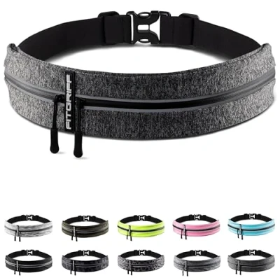 Abbildung von Fitgriff® Laufgürtel für Handy Lauftasche Jogging, Hüfttasche, Sportgürtel, Running Belt zum Joggen, Laufen, Sport, Fitness passend alle Smartphones (Grey, 62 90cm Bauchumfang)