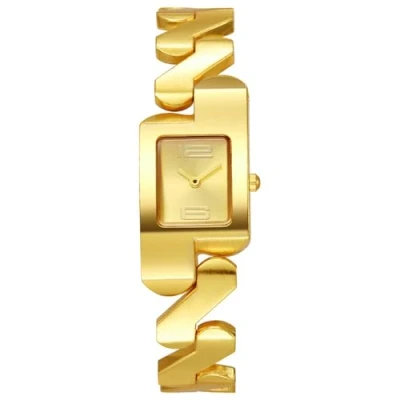 Abbildung von JewelryWe Damenuhr Gold Rechteckig Uhr: Damen Analog Quarz Armbanduhr Frauen Lässige Uhr mit Zick Zack Metallarmband und Eckigem Zifferblatt