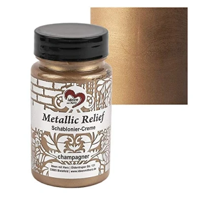 Abbildung von Ideen mit Herz Schablonier Creme Metallic Relief feine Strukturpaste Schablonierfarbe Schablonierpaste 90 ml auf Wasserbasis (champagner)