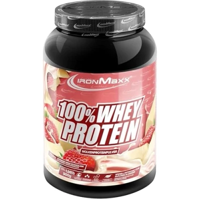 Abbildung von IronMaxx 100% Whey Protein Pulver Erdbeere Weiße Schokolade 900g Dose zuckerreduziertes, wasserlösliches Eiweißpulver aus Molkenprotein viele verschiedene Geschmacksrichtungen