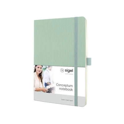 Abbildung von SIGEL CO337 Premium Notizbuch liniert, A5, Softcover, grün, aus nachhaltigem Papier, Conceptum mit Seitenzahlen, Inhaltsverzeichnis, Stiftschlaufe, Falttasche